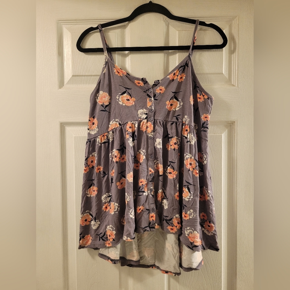 Torrid Grey Floral Button-Down Camisole High Low Bottom Size 0 Pink&White Floral